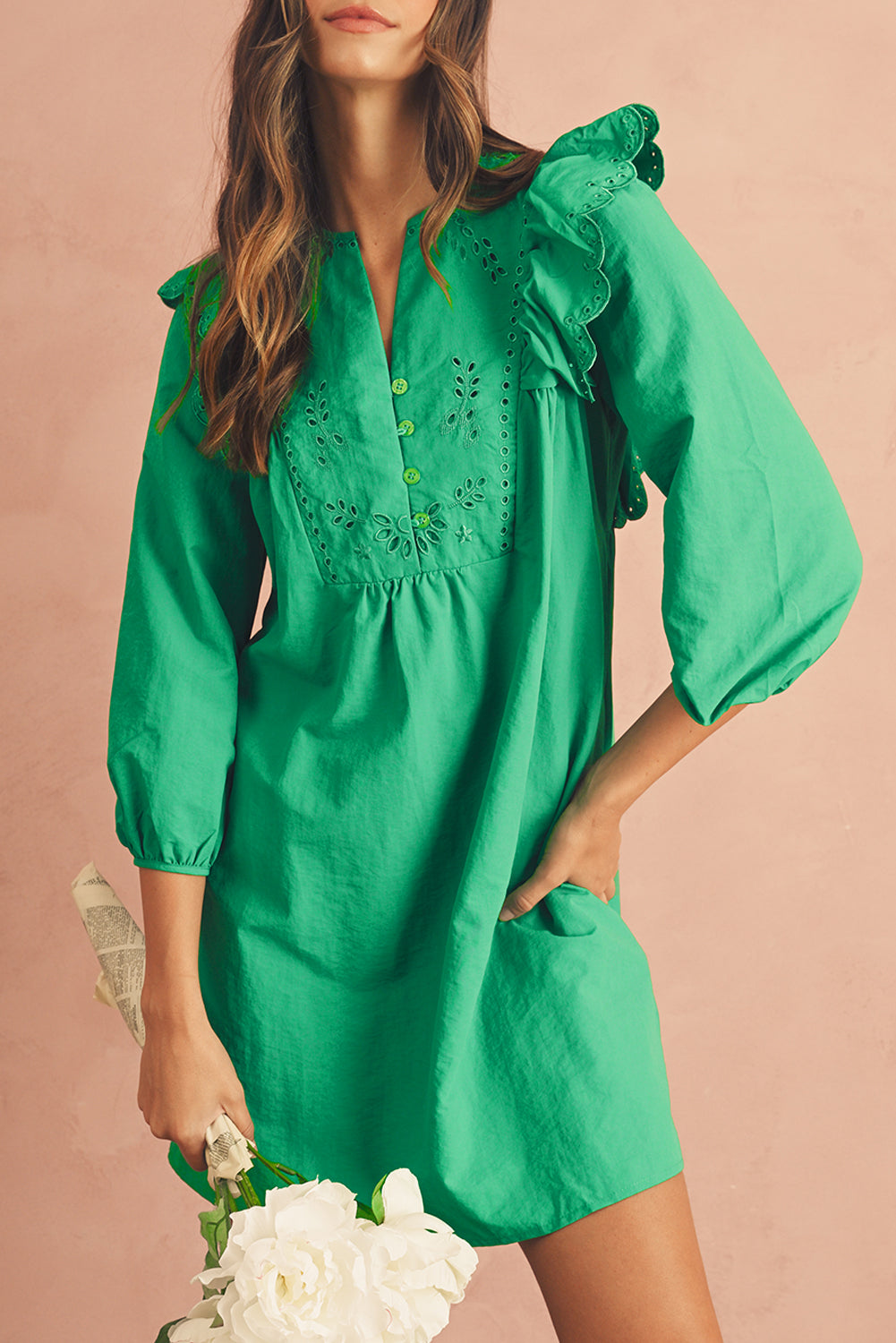 Green Embroidered Mini Dress - Catherine Martin