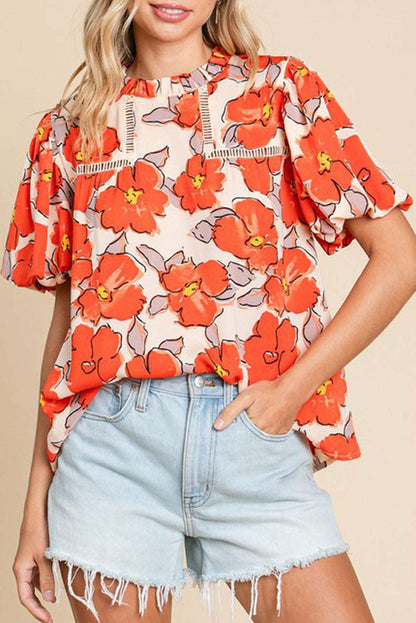 Orange Boho Floral  Blouse