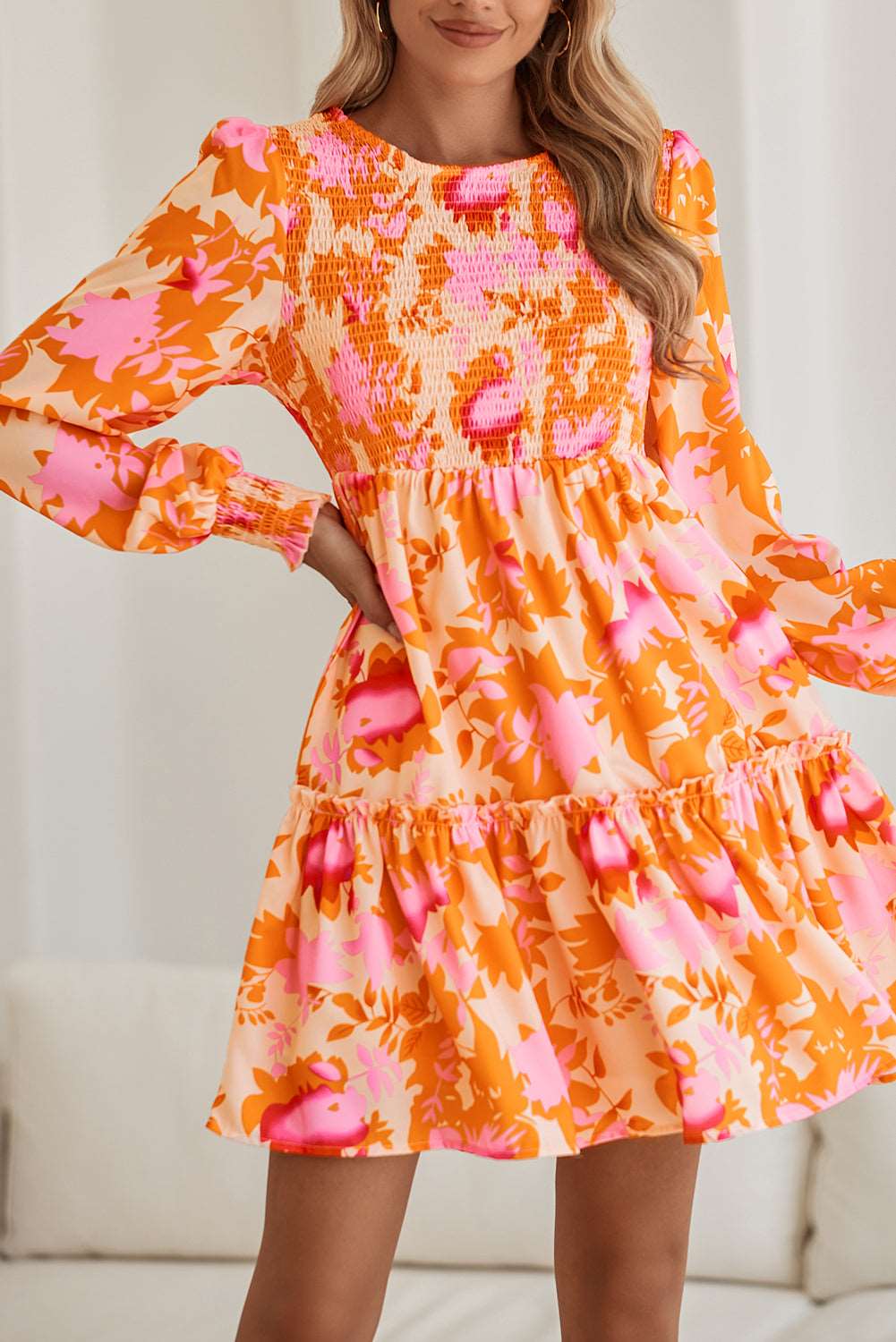 Orange Floral  Ruffle Mini Dress - Catherine Martin