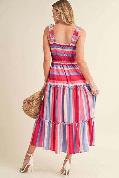 Red Stripe Ruffled Straps Dress - Catherine Martin