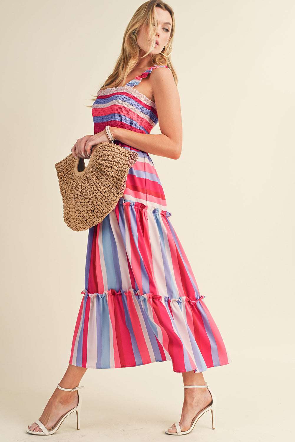 Red Stripe Ruffled Straps Dress - Catherine Martin