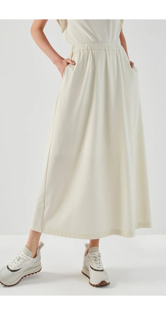 White Midi Skirt Pockets