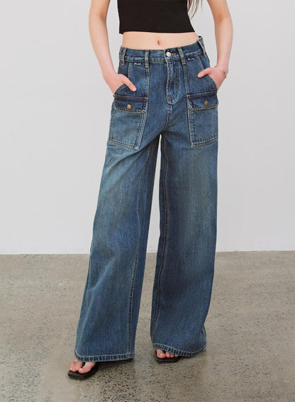 Firelady Fur Washed Vintage Blue Straight-leg Jeans for Women-5