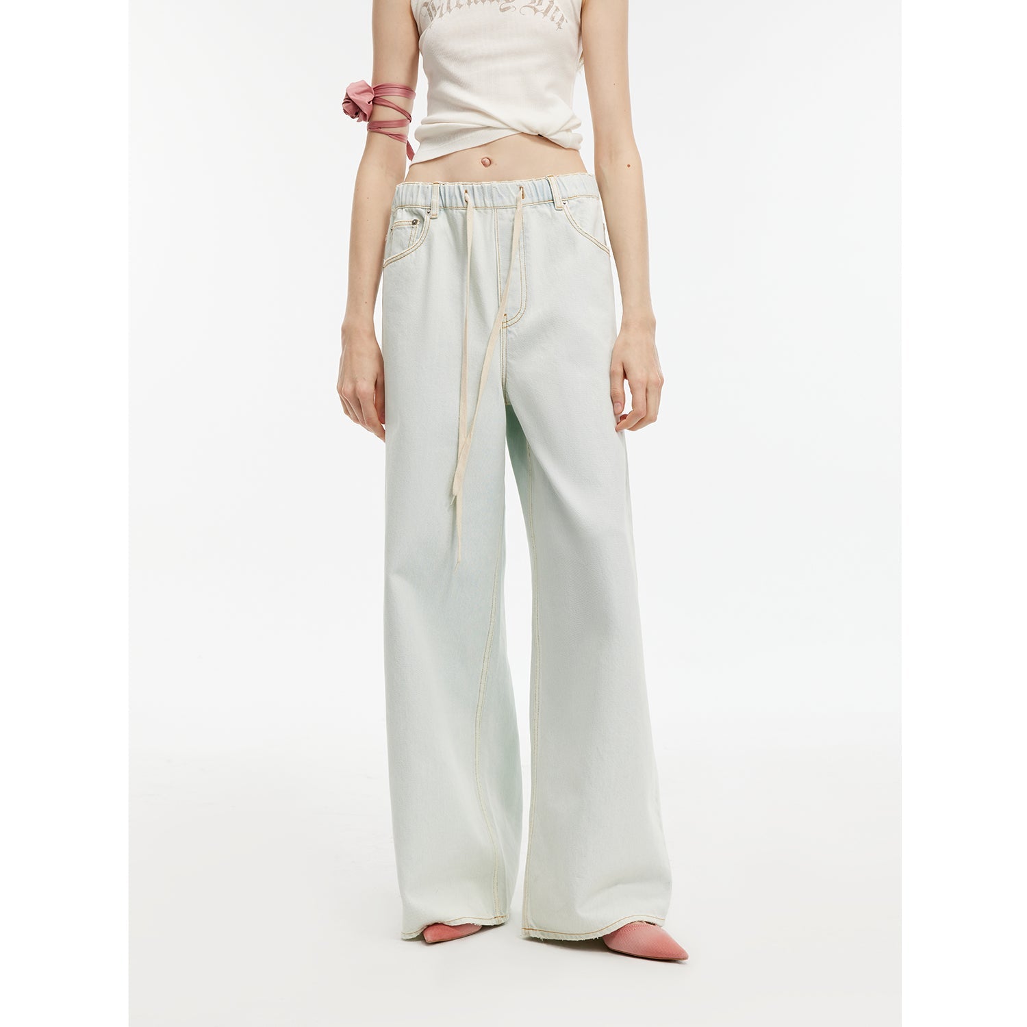 Firelady Fur Washed Sports Style Wide-leg Jeans-1