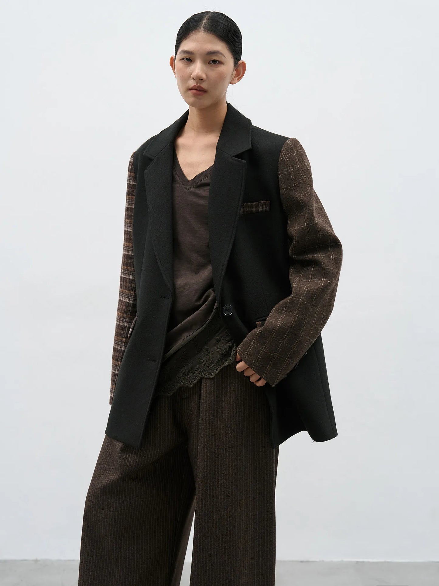 Patchwork Wool-Blend Oversized Blazer