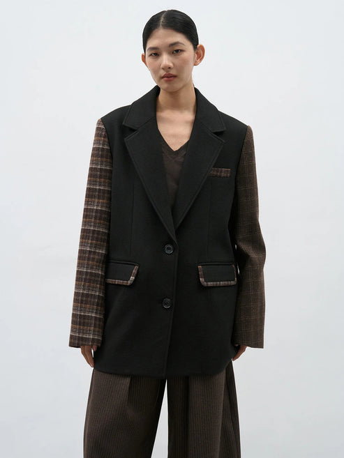 Patchwork Wool-Blend Oversized Blazer