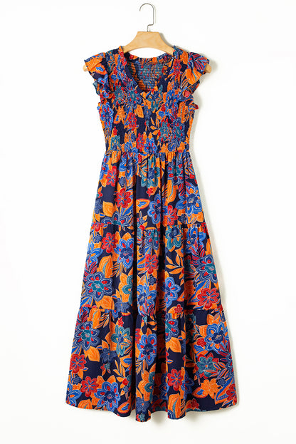 Dark Blue Floral Ruffle Dress - Catherine Martin