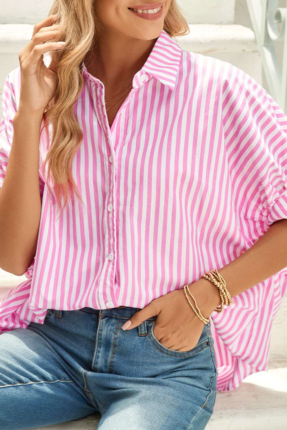 Sky Blue Stripe Oversized Blouse - Catherine Martin