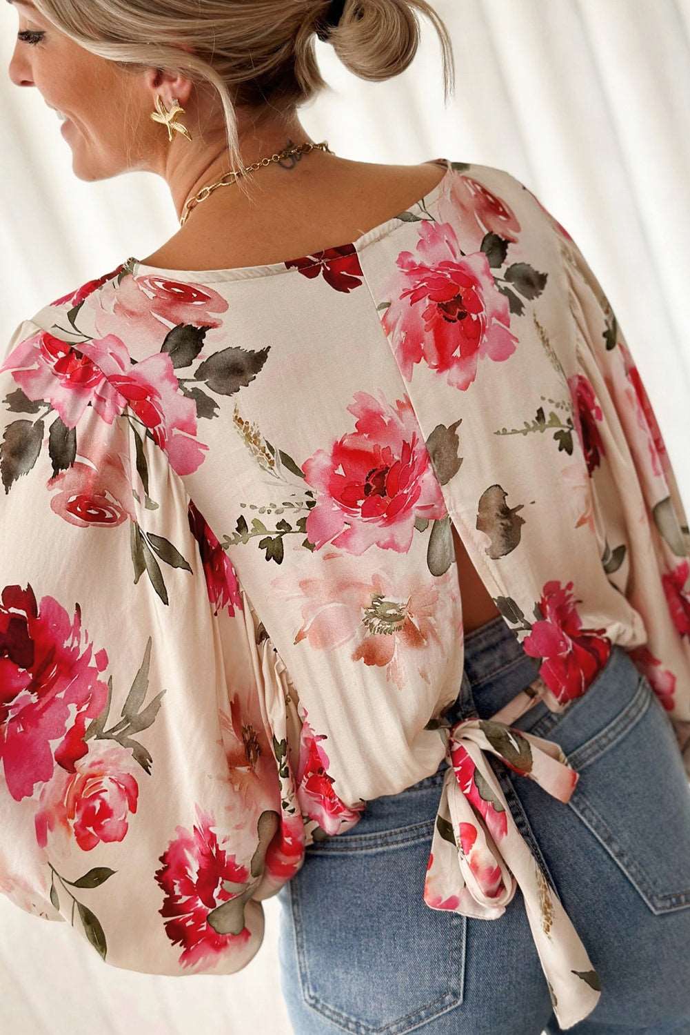 Rose Floral Lace-up Back Blouse - Catherine Martin