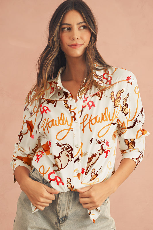 Beige Abstract Print Shirt Howdy - Catherine Martin