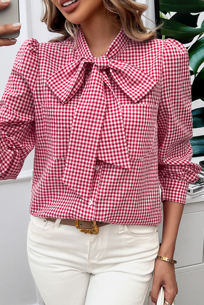 Red Gingham Bowknot Shirt - Catherine Martin