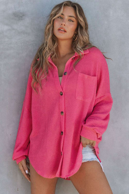 Hot Pink Waffle Knit Shacket - Catherine Martin