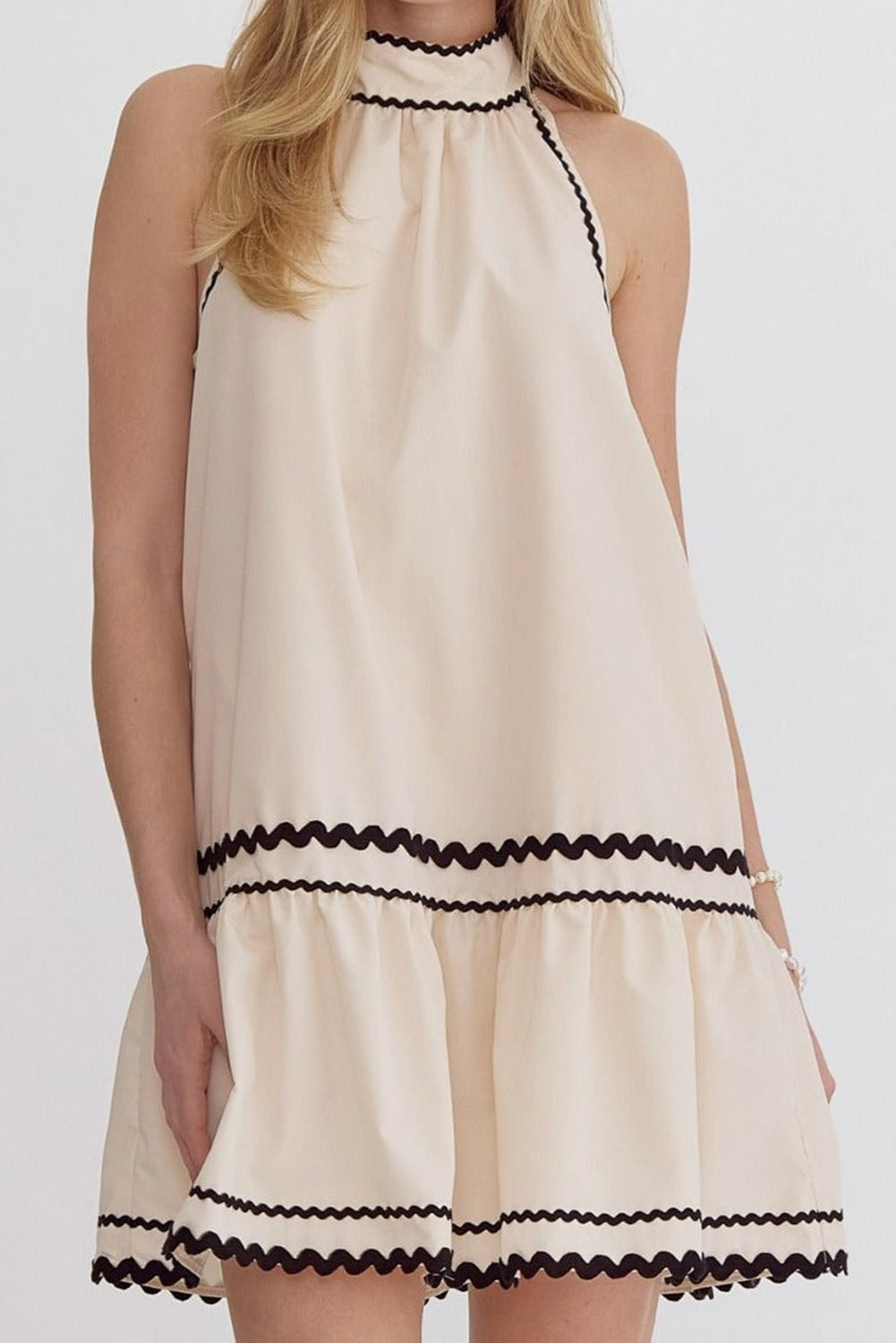 Beige Black Tiered Mini Dress - Catherine Martin