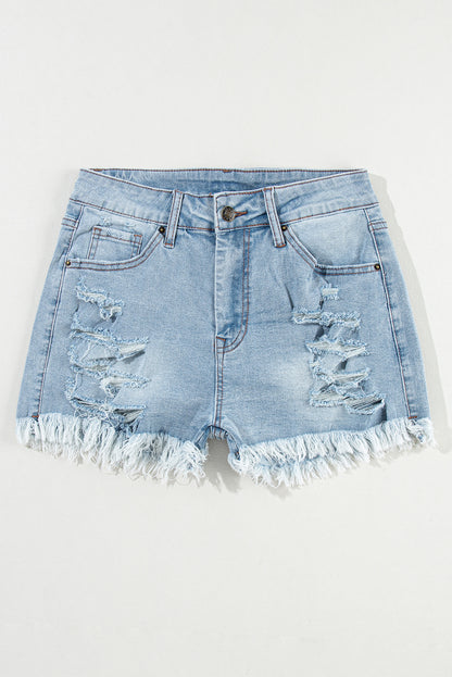 Extreme Distressed Raw Hem Denim Shorts
