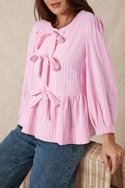 Pink Striped Bow Tie Blouse - Catherine Martin