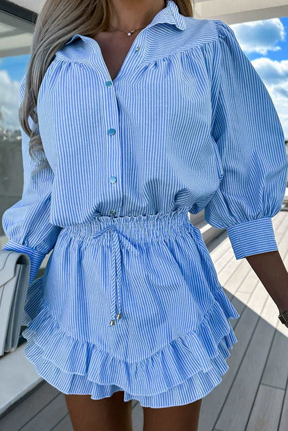 Sky Blue Striped Blouse and Skirt Set - Catherine Martin