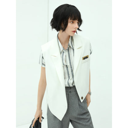 Asymmetrical Single Breasted White Vest-2