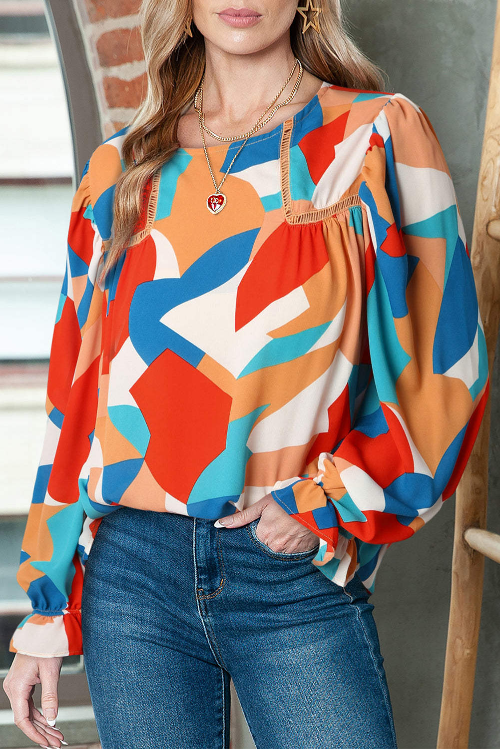 Multicolor Abstract Blouse Puff Sleeve - Catherine Martin