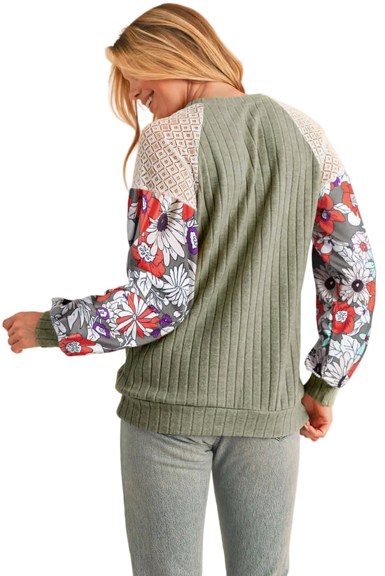 Floral Sleeve Waffle Knit Pullover - Catherine Martin