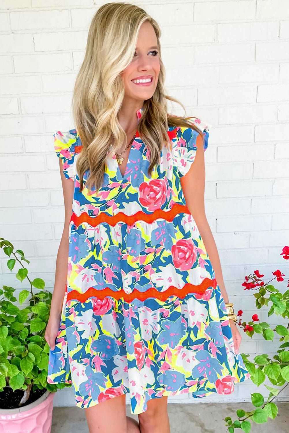 Blue Floral Ric Rac Dress - Catherine Martin