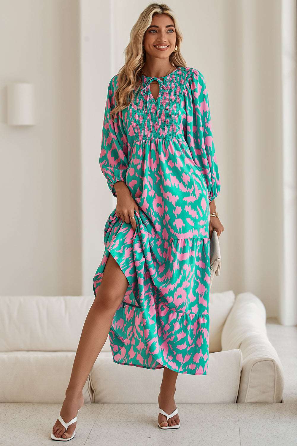 Green Abstract Print Smocked Dress - Catherine Martin