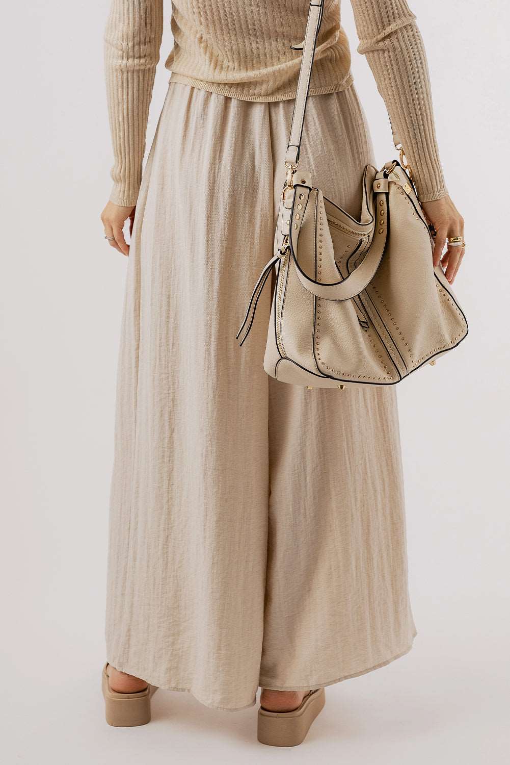 Beige Pleated Wide Leg Pants - Catherine Martin