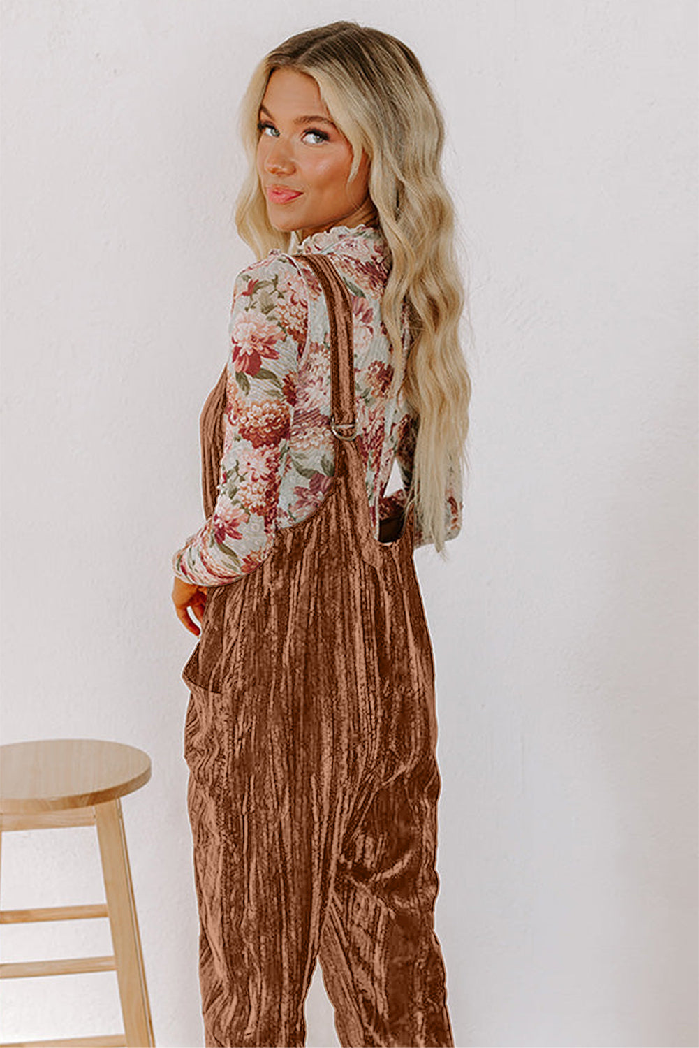 Crushed Velvet Overalls Jumpsuit