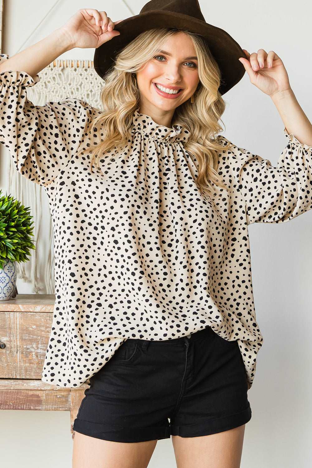 Khaki Leopard Ruffle Blouse - Catherine Martin