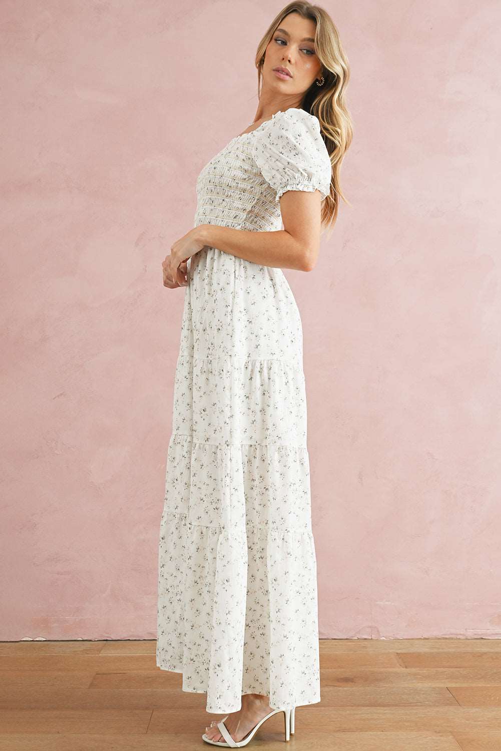 White Floral Frill Maxi Dress - Catherine Martin