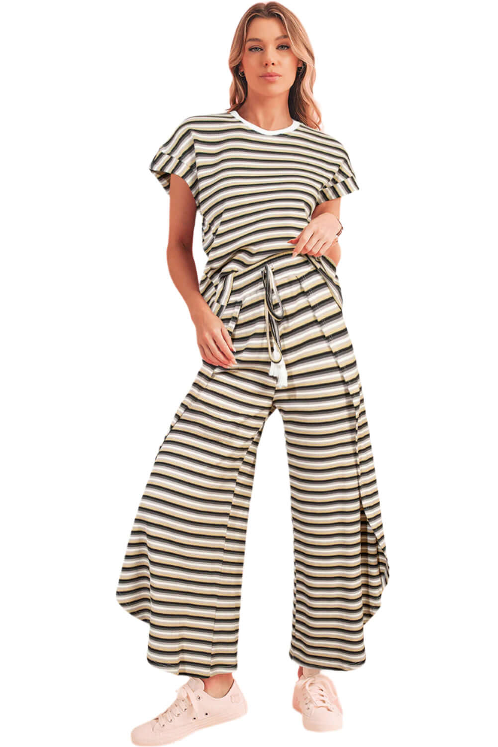Black striped co-ord set with relaxed fit, perfect for warm Aussie days
