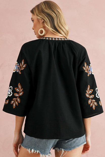 Embroidered Floral Black Blouse - Catherine Martin