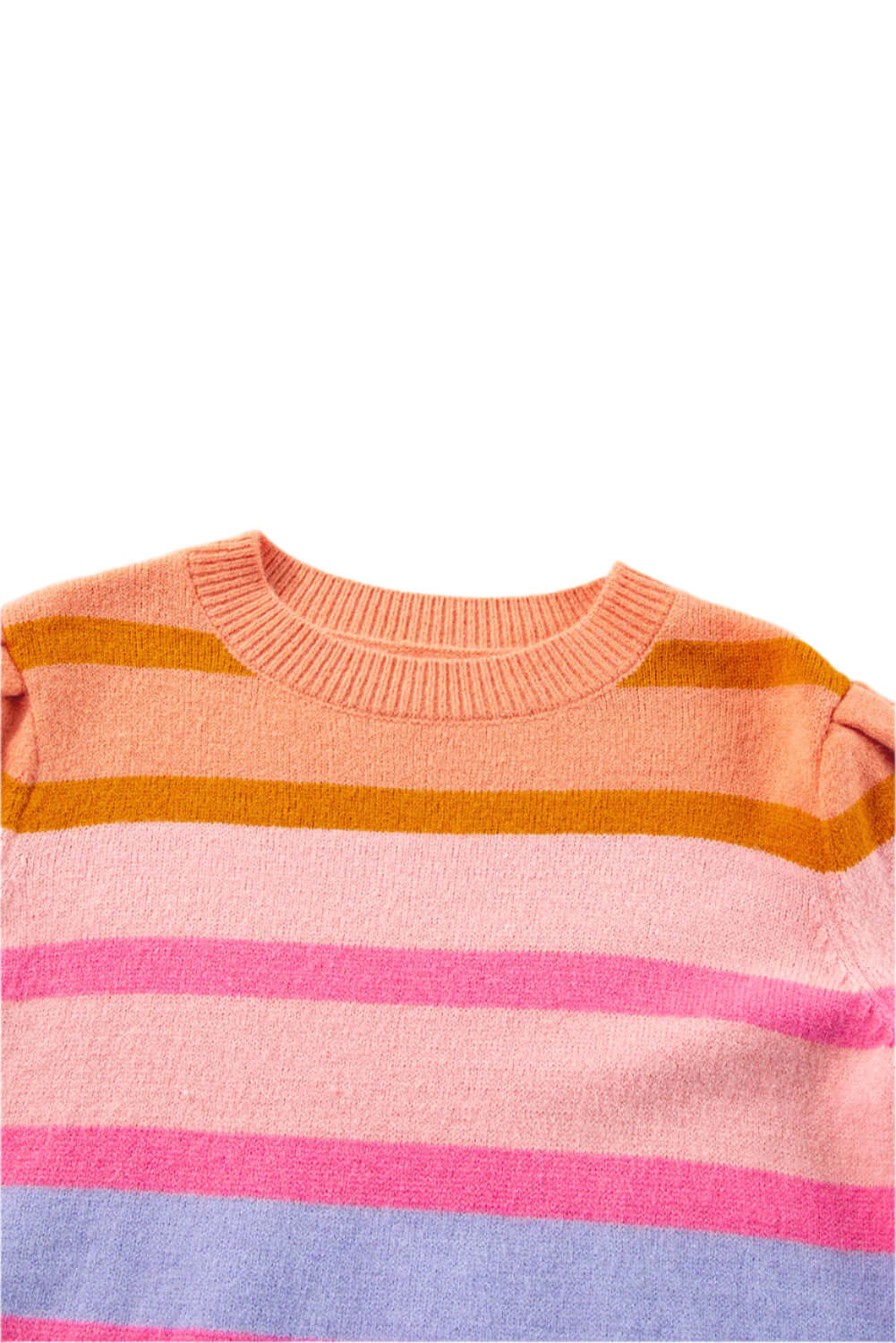 Rainbow Striped Knit Top. Closed up fabric view, lay flat. 