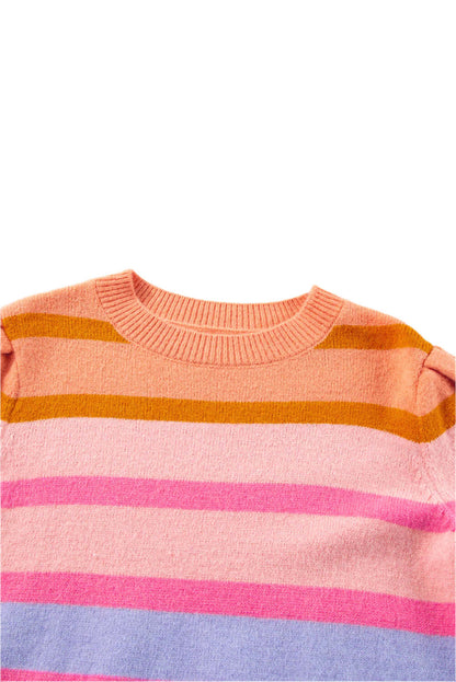 Rainbow Striped Knit Top. Closed up fabric view, lay flat. 