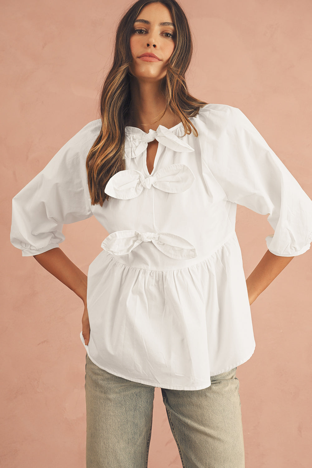 White Blouse Bow Knot Cut Back - Catherine Martin