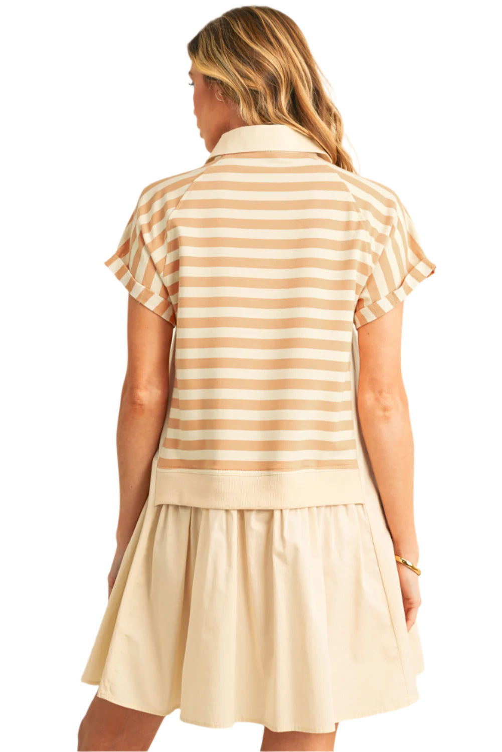 Beige Striped Collared Dress - Catherine Martin