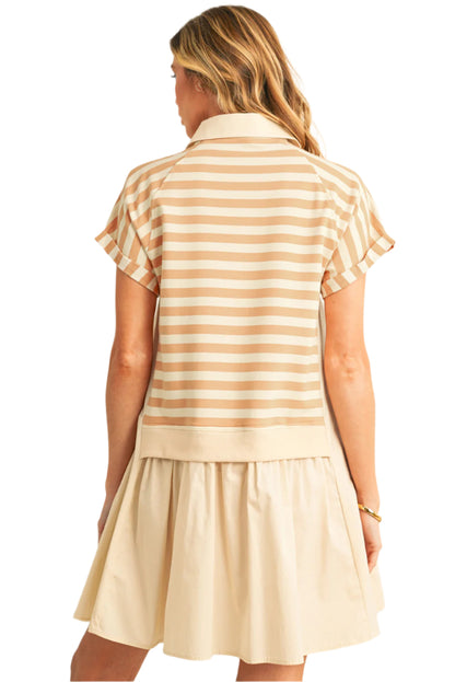 Beige Striped Collared Dress - Catherine Martin
