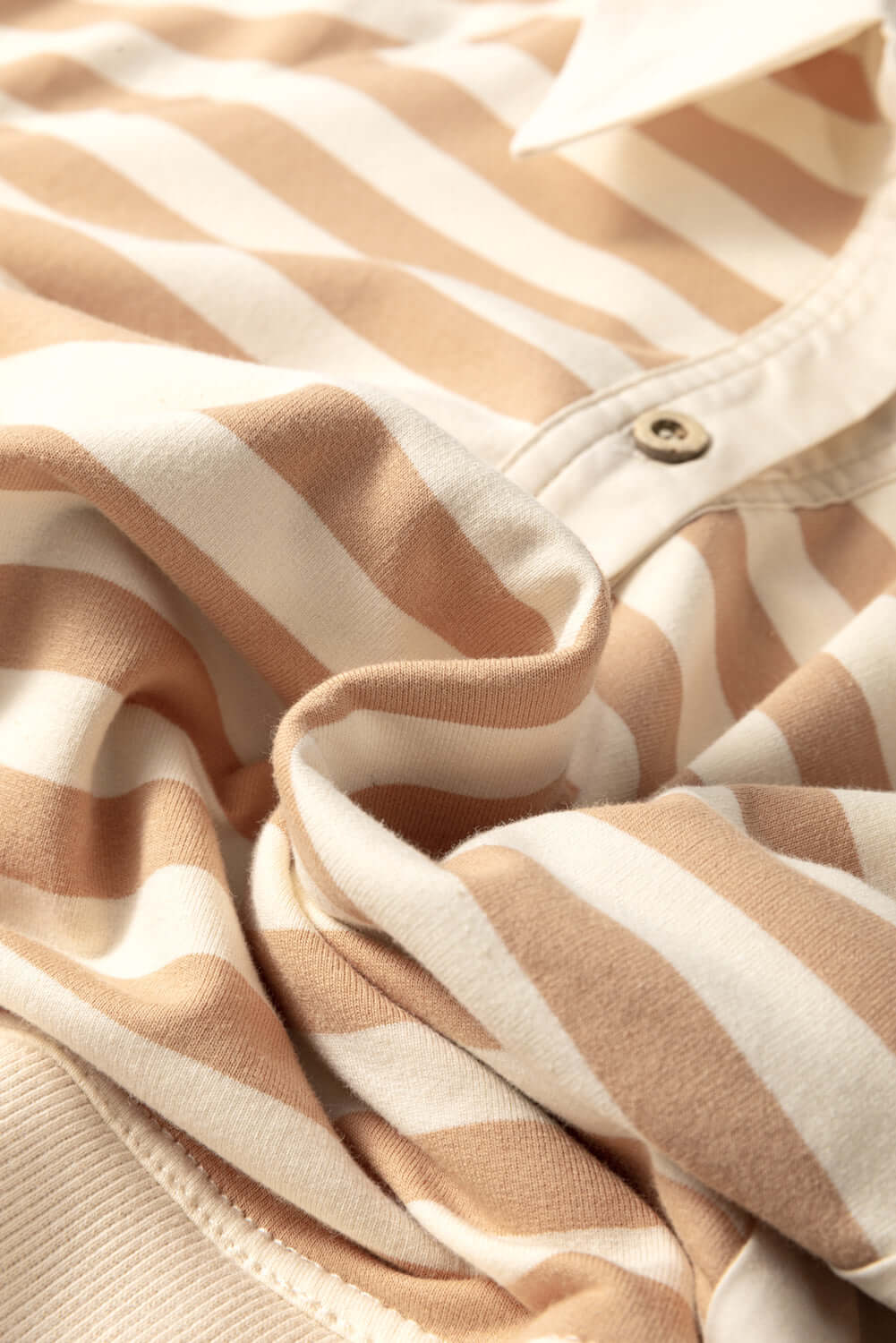Beige Striped Collared Dress - Catherine Martin. Fabric view.