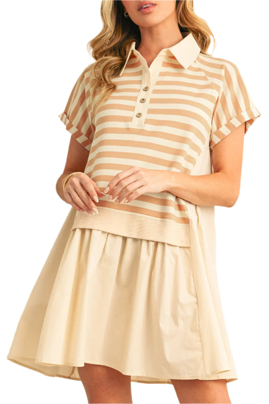 Beige Striped Collared Dress - Catherine Martin