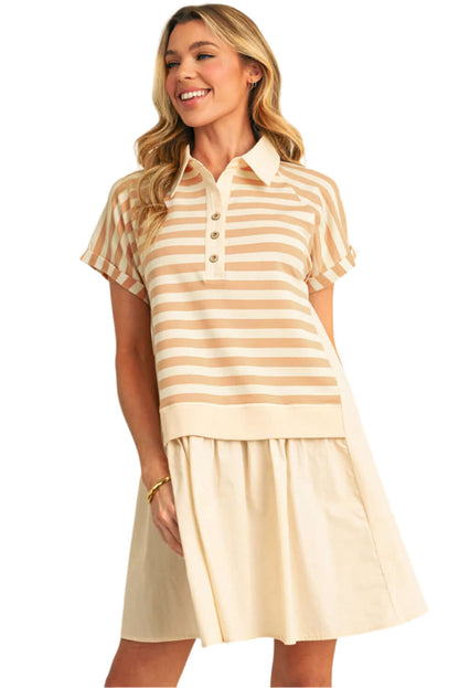 Beige Striped Collared Dress - Catherine Martin