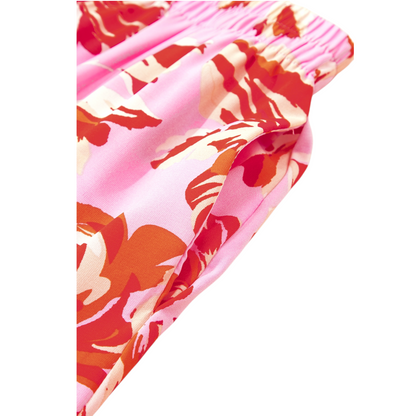 Close-up of a pink and red floral patterned fabric