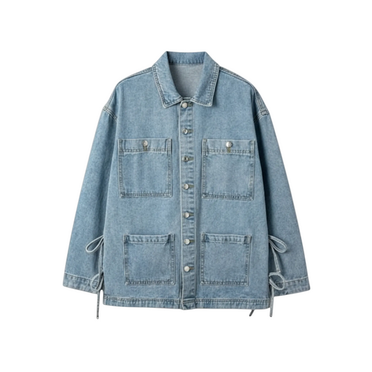 Light blue denim jacket on a white background