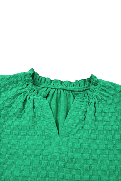 Bright Green Textured Top Womens. Neckline view.