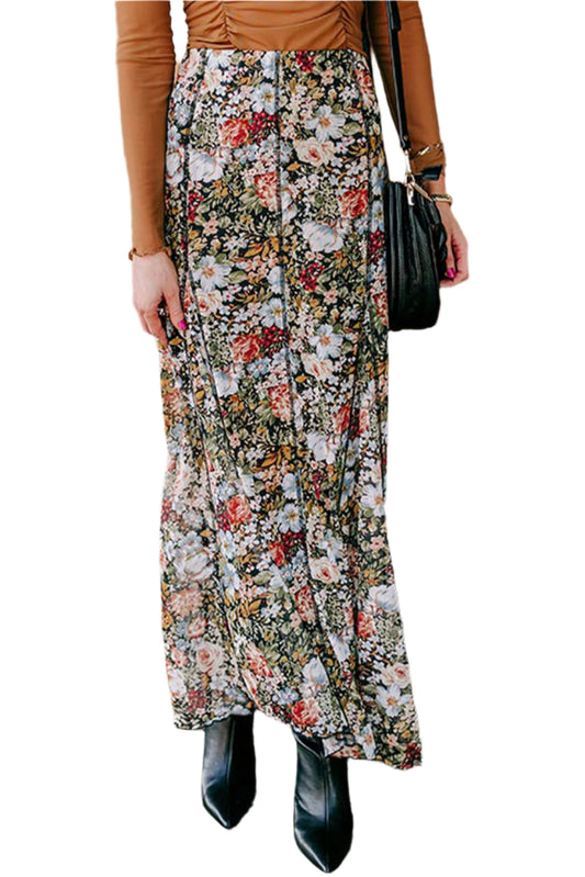 Brown Floral Boho Maxi Skirt - Straight Leg Style from Catherine Martin.