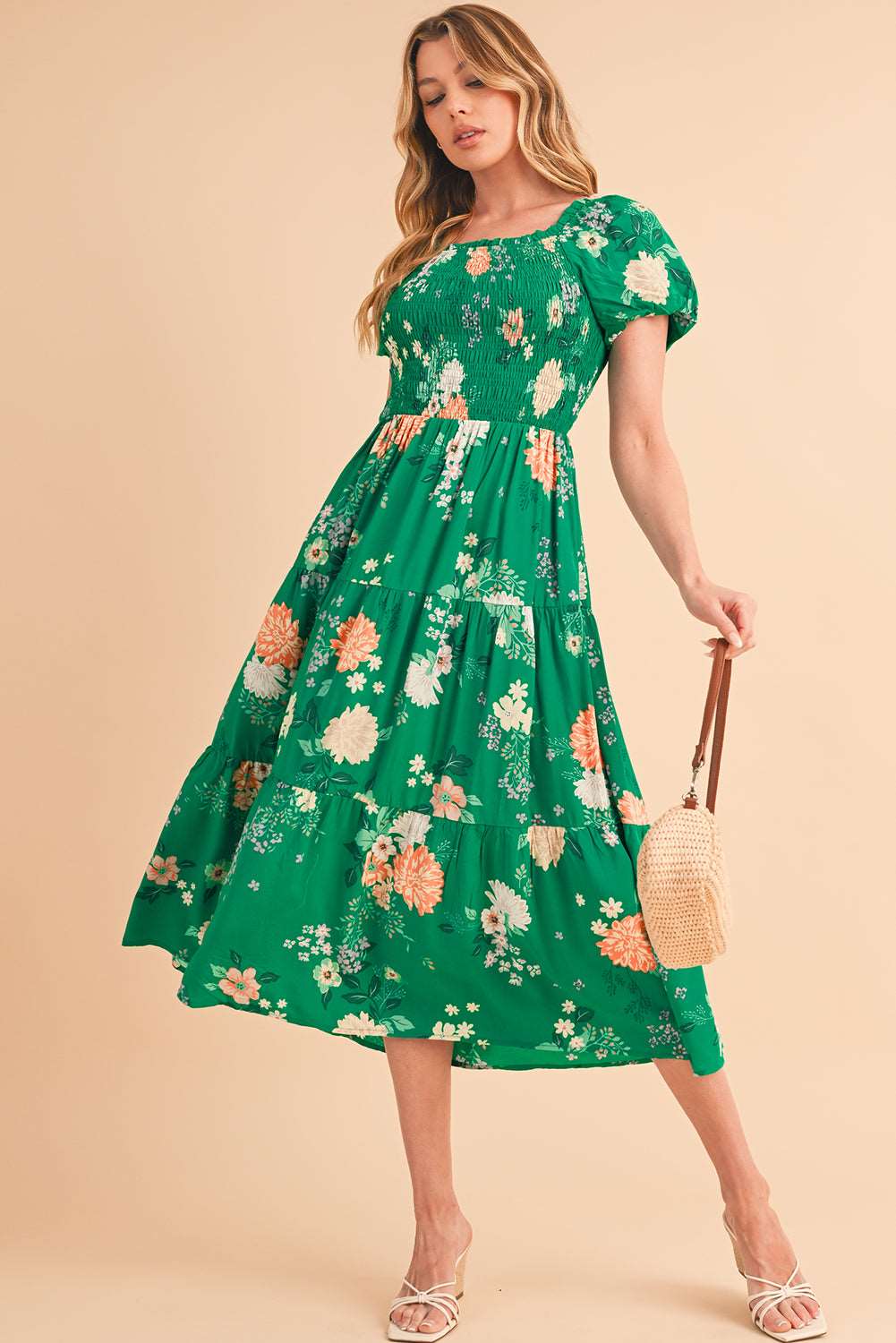 Green Floral Short Sleeve Dress - Catherine Martin