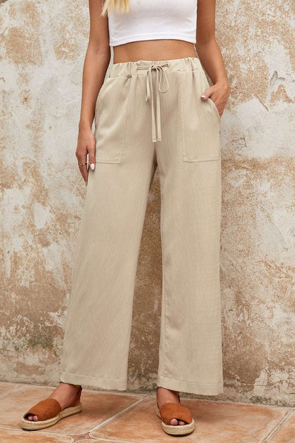 Khaki Crinkled Wide Leg Pants - Catherine Martin