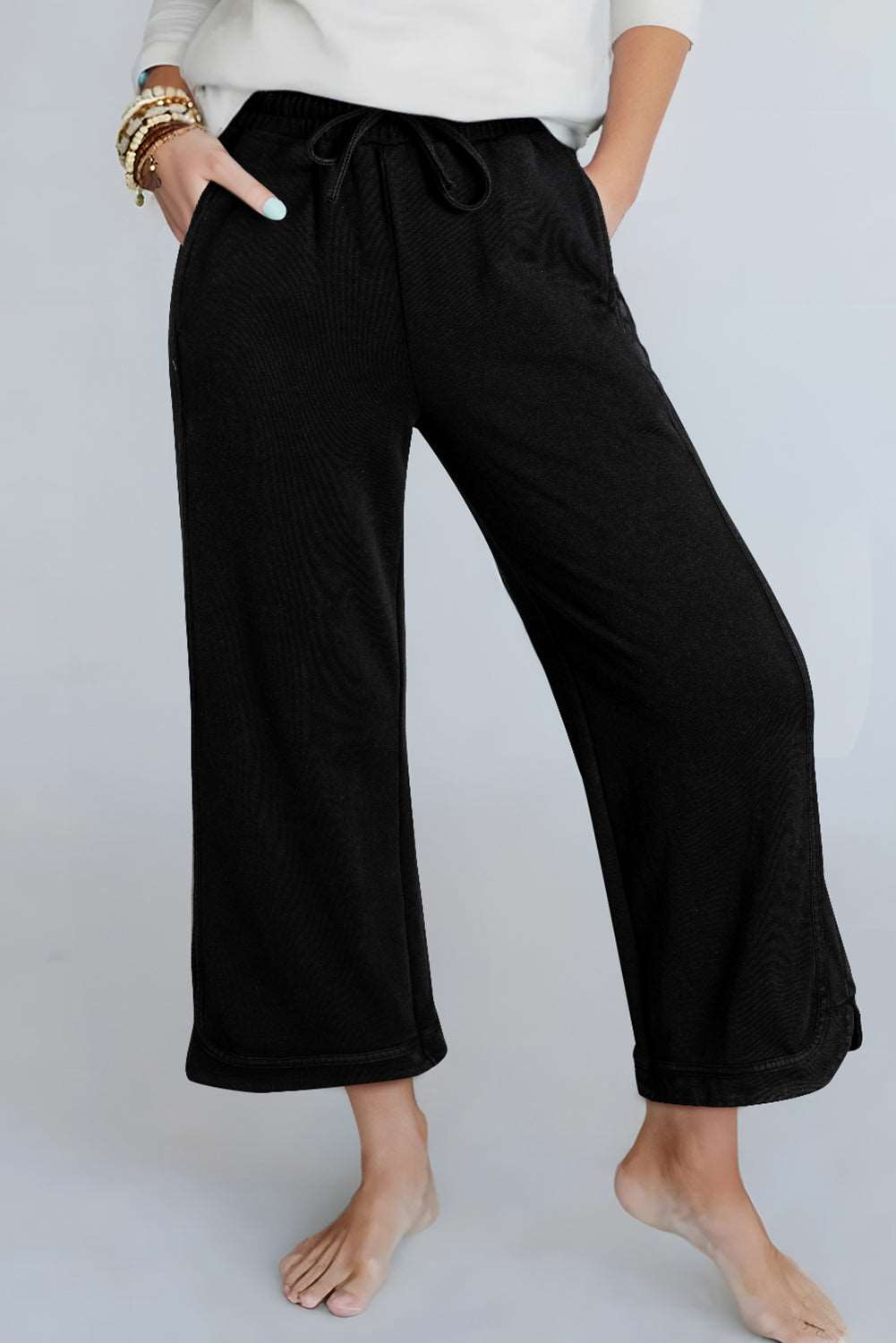 Black Exposed Seam Wide Leg Pants - Catherine Martin