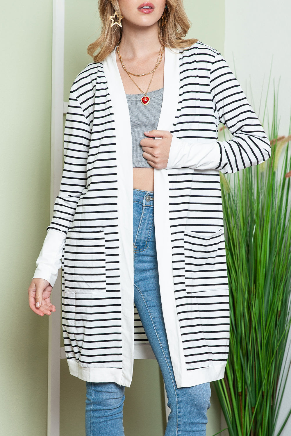 White Striped Long Cardigan - Catherine Martin