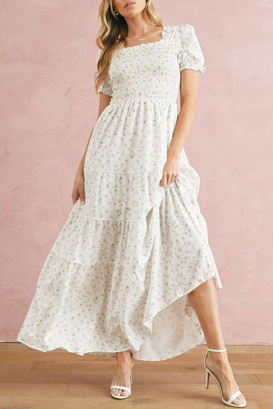 White Floral Frill Maxi Dress - Catherine Martin