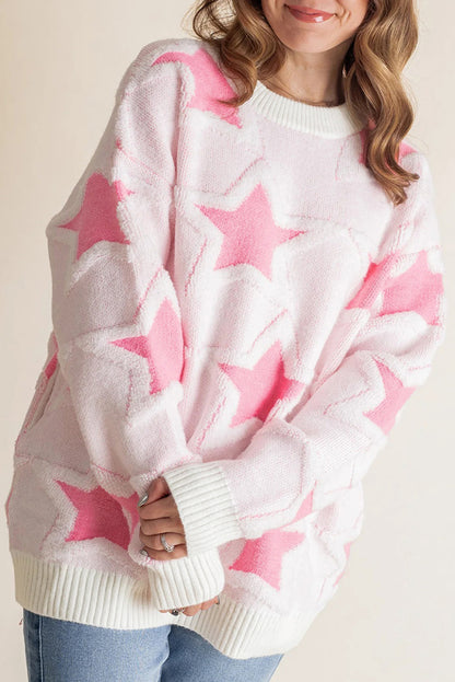 Star Pattern Fuzzy Knit Sweater