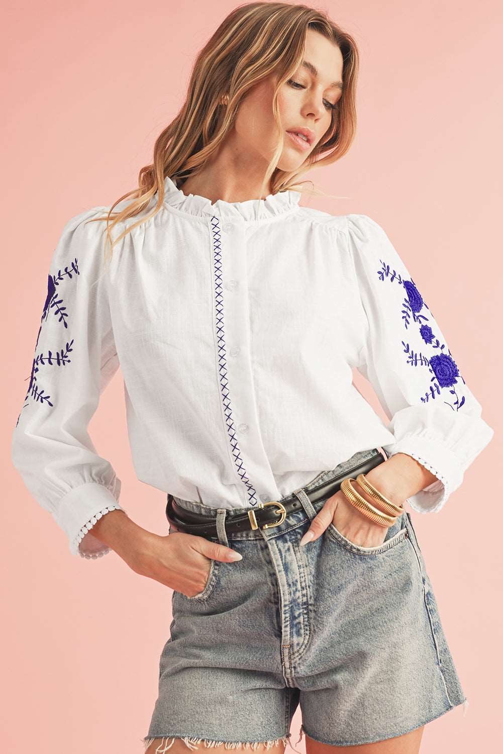 White Floral Embroidered Blouse - Catherine Martin